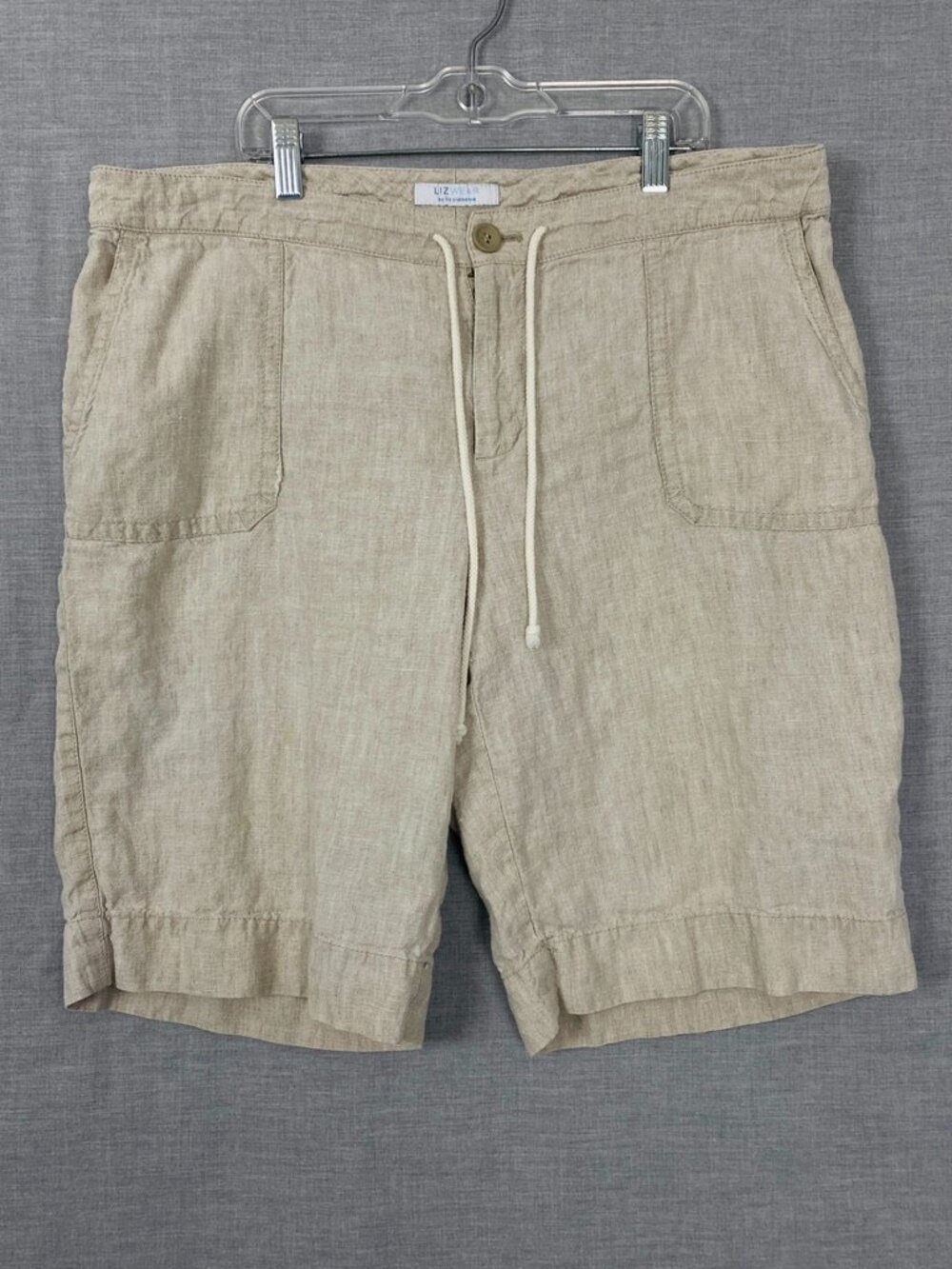 Lizwear Linen Shorts Oatmeal Color Zip Up Size XL Board Shorts Pockets